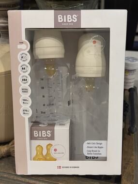 BIBS Grow & Flow Baby Bottle Set Ivory 5oz 9oz Natural Rubber NIB
